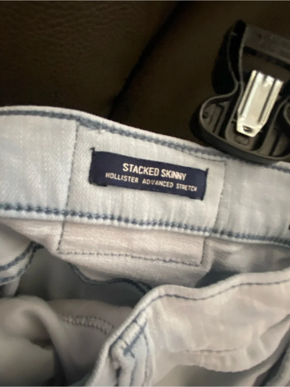 Mens Hollister California Pale Blue Distressed Stacked Skinny Jeans
